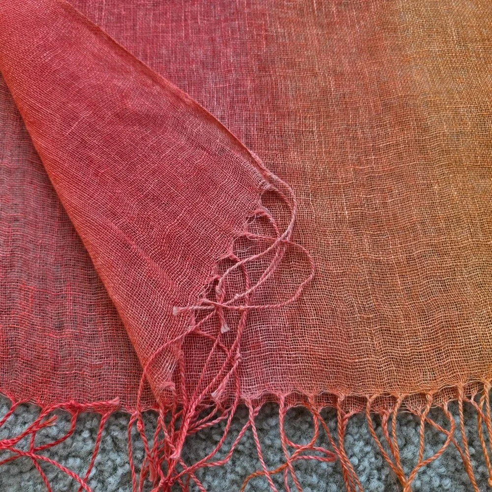 NWOT Linen Scarf Gradient Red Orange Yellow Ombre